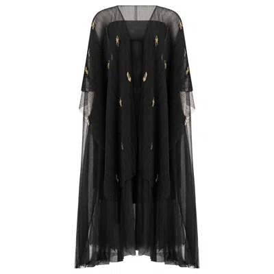 Azzalia Women's Embroidered Pleated Tulle Abaya Blended With Multi Layer Of Tulle In Black