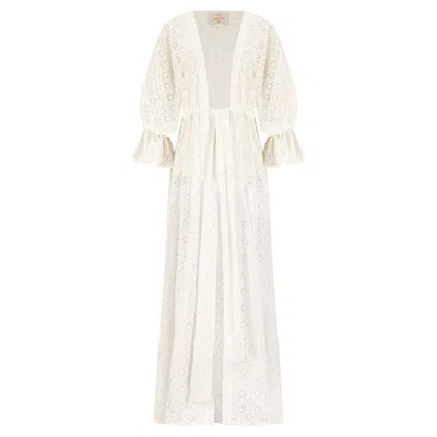 Azzalia Women's Fleuri Abaya With Draw-string Waist Tie Up- White