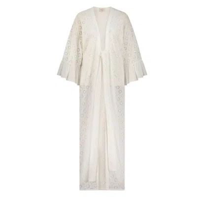 Azzalia Women's Fleuri Breeze Abaya With Front Tie-up And Flared Sleeve- White