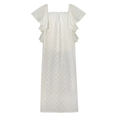 Azzalia Women's Fleuri Eyelet Maxi Dress With Flared Sleeve -white Floral Eyelet