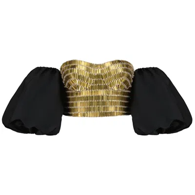 Azzalia Women's Fully Embroidered Bustier With Metal Embellishment And Crystals In Black