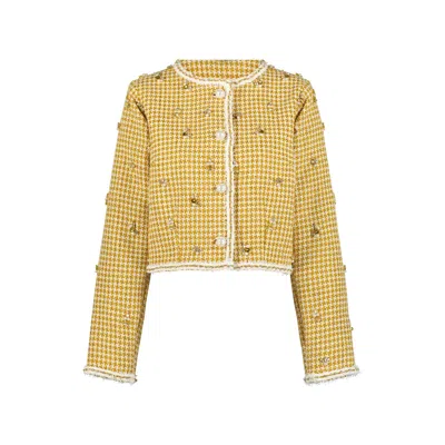 Azzalia Women's Gold Cropped Tweed With Embellishment And Trimmings-sunflower