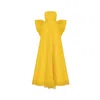 Azzalia Women's Gold Pure Silk Organza Cocktail Gown, Flowy With Embellished Jumbo Bow-sunflowet In Gold