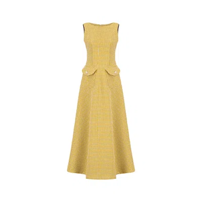 Azzalia Women's Gold Sleeveless Long Tweed Dress With Pockets Sealed With Pearl Buttons-sunflower