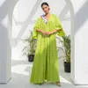 Azzalia Women's Green Classic Flowy Kaftan With On Side Three D Floral Embellishment In Lime Punch In Green
