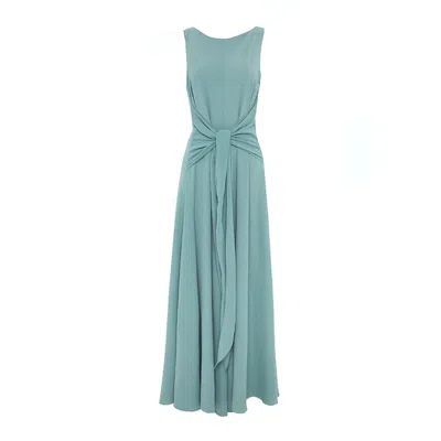 Azzalia Women's Green Crepe Wide Legged Low Back Jumpsuit With Bow Belt In Jade
