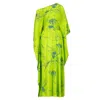 Azzalia Women's Green Pure Silk Off Shoulder Kaftan With Semi Concealed Belt In Lime Punch In Green
