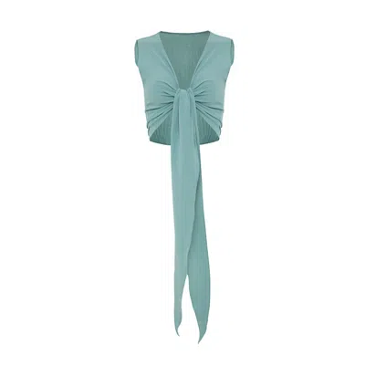 Azzalia Women's Green Soft Stretch Crepe Top With Bow In Jade