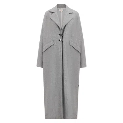 Azzalia Women's Grey Oversized Collar Belted Jacket In Gray