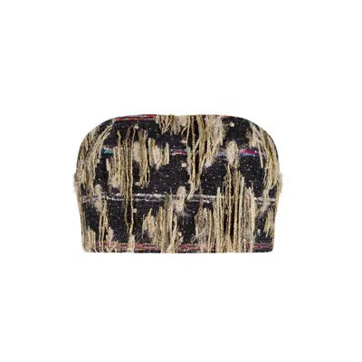 Azzalia Women's Hand Weaved Denim Tweed With Multicolor & Metallic Tweeds Crop Top-denim