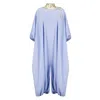 Azzalia Women's High Neck Jumpsuit With Three-d Metallic Embroidered On The Neck With Puffed Sleeves- Hydran In Blue