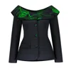 Azzalia Women's Jacquard Printed Off-shoulder Mikado Suit-lime Punch In Green