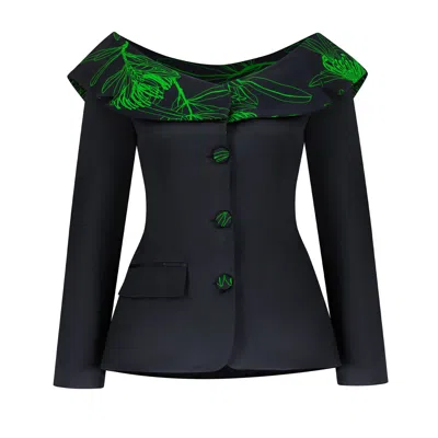 Azzalia Women's Jacquard Printed Off-shoulder Mikado Suit-lime Punch In Green