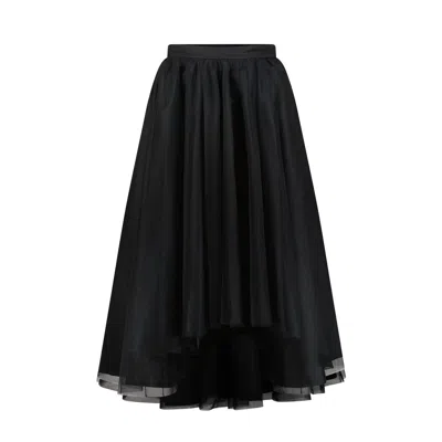 Azzalia Women's Layered Tulle Skirt With Raw Silk Lining In Black