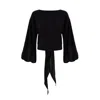 Azzalia Women's Long And Puffy Sleeves Top With Low Bow In Black In Black