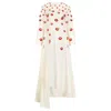 Azzalia Women's Long Sleeve Crepe Flowy Maxi Dress With Scattered Embroidery In Lips And Heart Motifs-star W In White