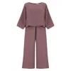Azzalia Women's Long Sleeves Loose Top In Textured Crepe Paired With Straight Loose Pants In Nostalgia Rose