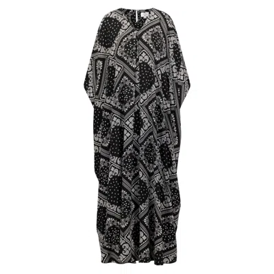 Azzalia Women's Mariposa Cut Kaftan With Center Fold In Black Printed Paisley Rayon