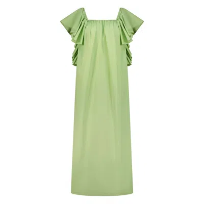 Azzalia Women's Maxi Style Dress With Flared Sleeve -lettuce Green