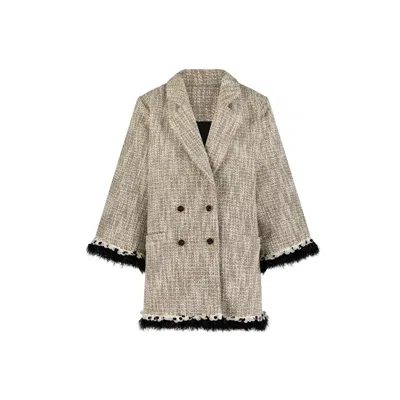 Azzalia Women's Mid Length Multicolor Tweed Blazer With Embellished Trimmings-moon Mist In Neutral
