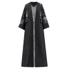 Azzalia Women's Mikado Abaya With Rolled-up Sleeves And Jacquard Printed Fine Line Pocket- Black In Black