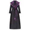 Azzalia Women's Mikado Coat Abaya With Printed Jacquard Collar And High Waist Belt- Black In Black
