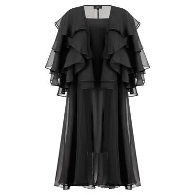 Azzalia Women's Multi Biased Layers Of Pure Organza Abaya In Princess Cut In Black