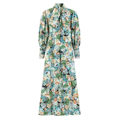 Azzalia Women's Multi Fleuri Eyelet Maxi Dress With High Neck Tie-multi Floral Eyelet In Green