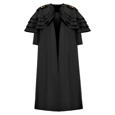 Azzalia Women's Multi Layered Raw Silk Sleeves With Inserted Embroidery In Black