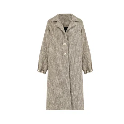 Azzalia Women's Multicolor Long Tweed Coat With Jumbo Pearl Buttons-moon Mist