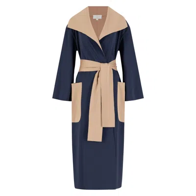 Azzalia Women's Neutrals / Blue Two Toned Belted Jacket With Pockets In Navy Blue & Beige