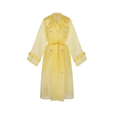 Azzalia Women's Neutrals Pure Silk Organza Trench Coat With Crystal Buttons-beige