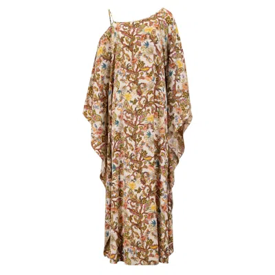 Azzalia Women's Off Shoulder Mariposa Kaftan Silk Printed Paisley In White In Brown