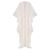 Azzalia Women's Organza Abaya With Gathered Frills On Side With Heart Shaped Metallic Threads On Fabric-star In White