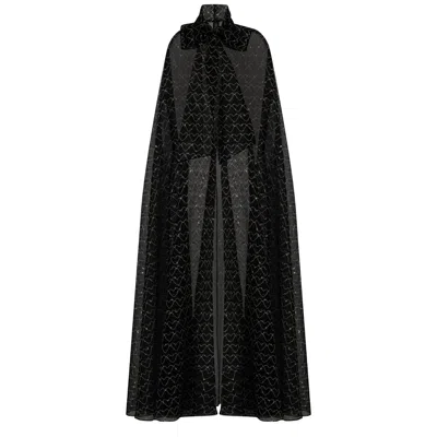 Azzalia Women's Organza Cape With Neck Bow With Heart Shaped Metallic Threads-black Coffee