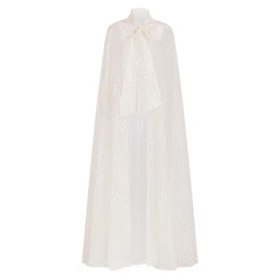 Azzalia Women's Organza Cape With Neck Bow With Heart Shaped Metallic Threads-star White