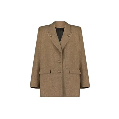 Azzalia Women's Oversized Metallic Wool Chevron With Glass Buttons- Brown Rice