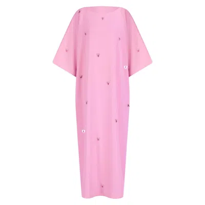 Azzalia Women's Pink / Purple Classic Cut Kaftan With Scattered Embroidery-pink Panther In Pink/purple