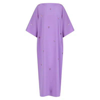 Azzalia Women's Pink / Purple Classic Cut Kaftan With Scattered Embroidery-smokey Grape In Pink/purple