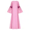 Azzalia Women's Pink / Purple Crepe Kaftan With Puffed Sleeve And Scattered Embroidery-pink Panther In Pink/purple