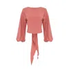 Azzalia Women's Pink / Purple Long And Puffy Sleeves Top With Low Bow In Rose Tan In Pink/purple