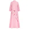 Azzalia Women's Pink / Purple Long Sleeve Crepe Dress With Threed Embroidery With High Collar Neck Closed Wi In Pink/purple