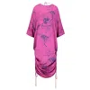 Azzalia Women's Pink / Purple Pure Silk Kaftan With String Gathering On The Side Secured With Golden Metal B In Pink/purple