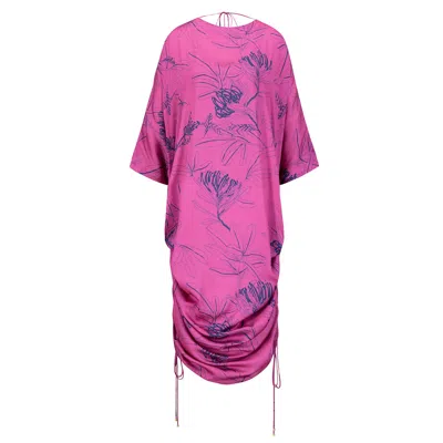 Azzalia Women's Pink / Purple Pure Silk Kaftan With String Gathering On The Side Secured With Golden Metal B