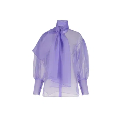 Azzalia Women's Pink / Purple Pure Silk Organza Top With Jumbo Bow-lavender In Pink/purple