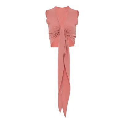 Azzalia Women's Pink / Purple Soft Stretch Crepe Top With Bow In Rose Tan In Pink/purple