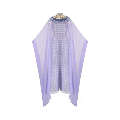 Azzalia Women's Pink / Purple Two Layered Jumpsuit With Multicolored Tweed And Organza With Full Crystal Emb In Pink/purple