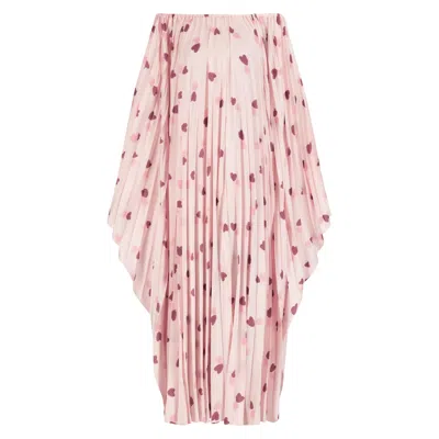 Azzalia Women's Pleated Printed Silk Off Shoulder Kaftan In Pink