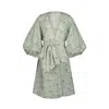Azzalia Women's Printed Leaves Voile Beach Cover-up With Puff Sleeves In Green In Green