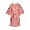 Azzalia Women's Printed Leaves Voile Beach Cover-up With Puff Sleeves In Red In Red